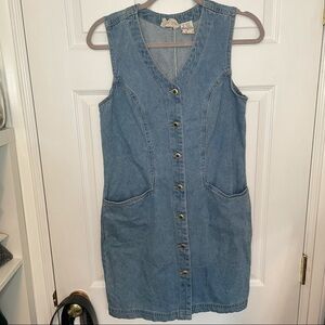 𝅺VINTAGE 100% cotton Blue Denim Button Down Dress small